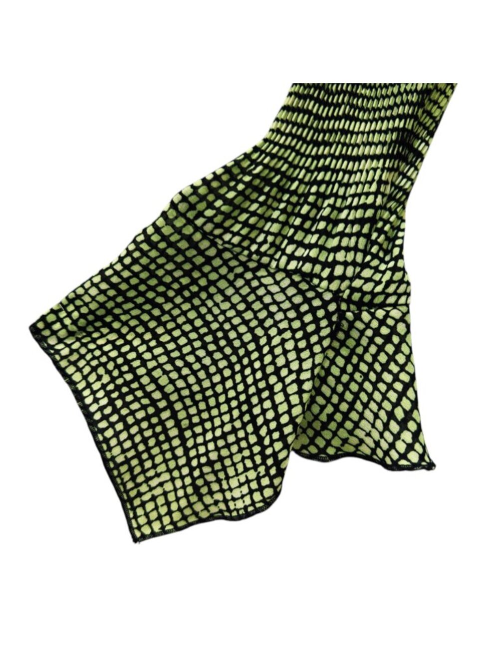 Essentials by Milano Lime Green Black Crinkle Blouse S Witchy Flare Sleeves - Picture 7 of 9
